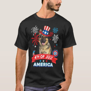 Camiseta Dia Patriótico de 4 de Julho Cachorro Pastor Alemã