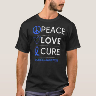 Camiseta Diabetes Consciência Paz Amor Curto Azul Desabado