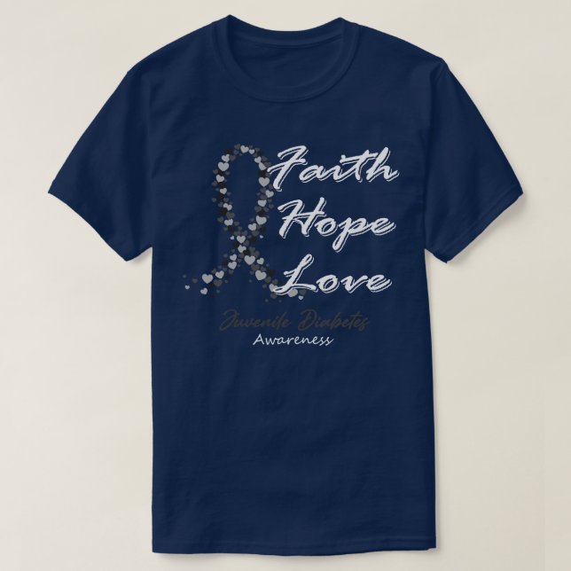 Camiseta Diabetes Juvenis Sensibilização Fé Esperança Amor  (Frente do Design)