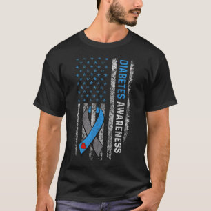 Camiseta Diabetes Tipo 1 Sensibilização Americana Flag Blue