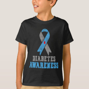 Camiseta Diabetes Vintage Sensibilização Azul e Faixa de Ci