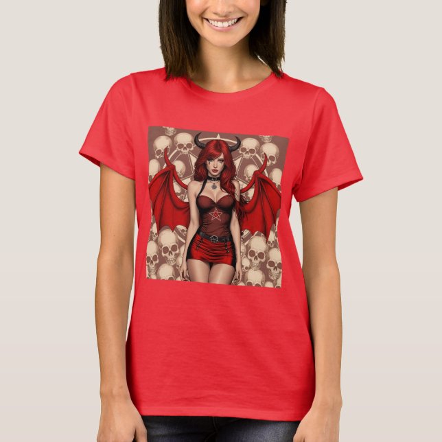 Camiseta Diabla Infernal en un Mar de Calaveras (Frente)