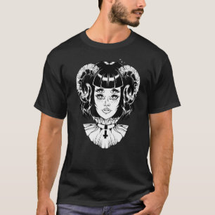 Camiseta Diabo Chifre Satânico Halloween Gótico Emo Pun