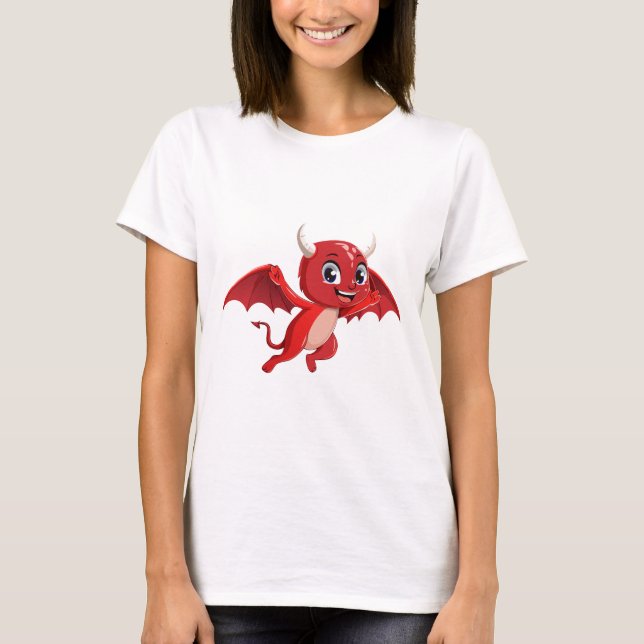 Camiseta Diabo voador de desenho animado fofo (Frente)