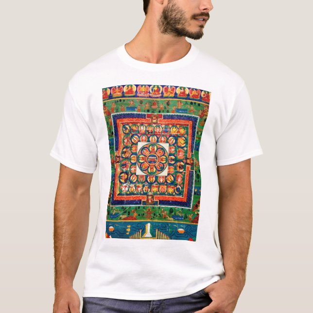 Camiseta Diagrama Cósmico de Mandala para a Meditação (Frente)