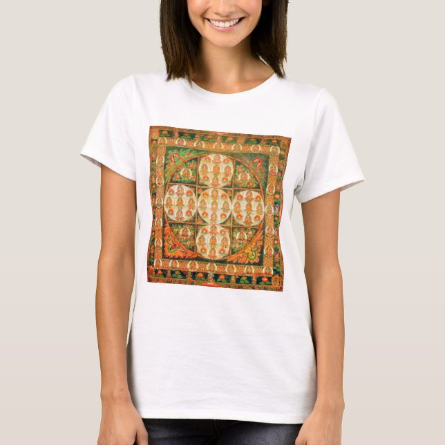 Camiseta Diagrama Cósmico de Mandala para a Meditação (Frente)