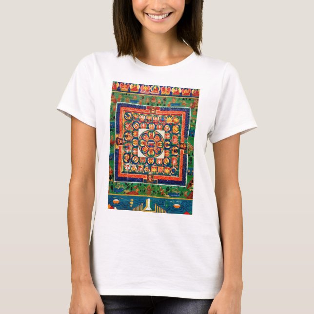 Camiseta Diagrama Cósmico de Mandala para a Meditação (Frente)