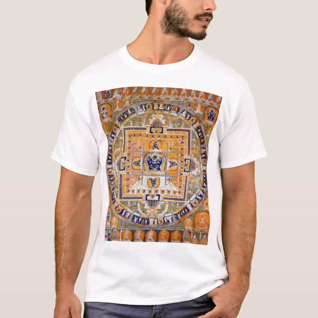 Camiseta Diagrama Cósmico de Mandala para a Meditação (Frente)