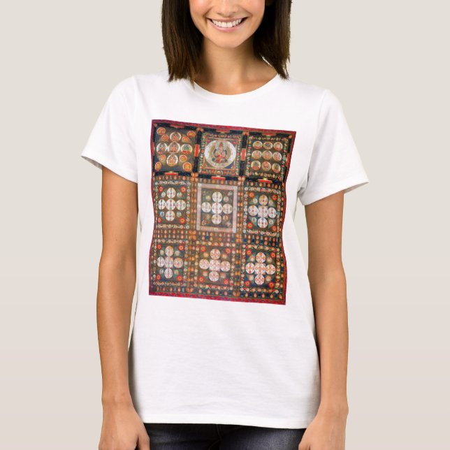 Camiseta Diagrama Cósmico de Mandala para a Meditação (Frente)