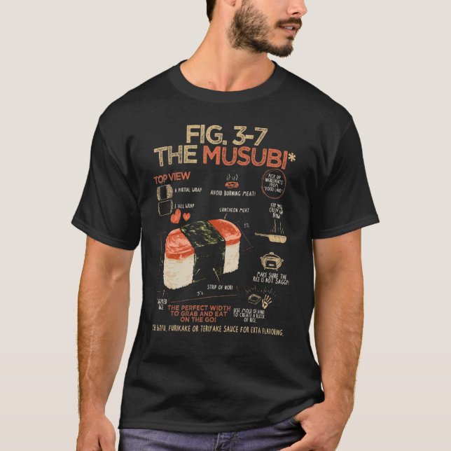 Camiseta Diagrama de Instruções de Comida Spam Musubi Japon (Frente)