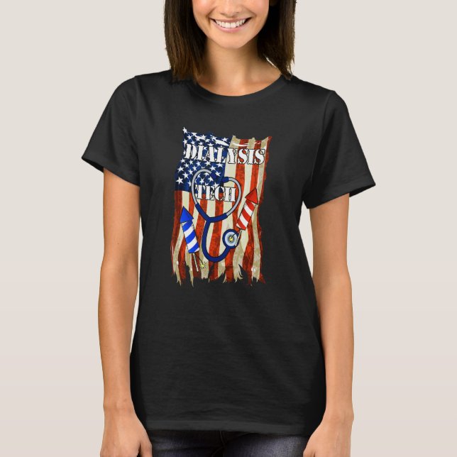 Camiseta Dialysis Tech 4th Of July American Flag Stethoscop (Frente)