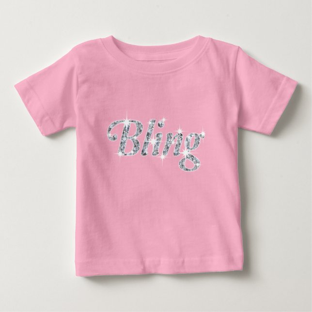Camiseta Diamante azul sobre design de "Bling" rosa pastel (Frente)