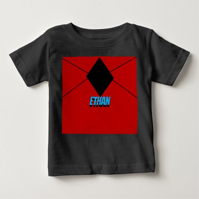 Camiseta Diamante preto preto e vermelho mínimo linear (Frente)