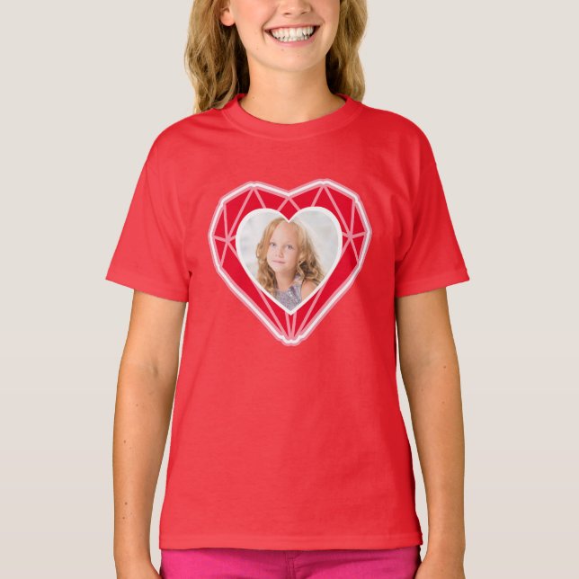 Camiseta Diamond Heart Kids Photo Red Dia de os namorados (Frente)