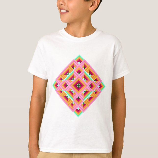 Camiseta Diamond Quilt em Rosa e Verde (Frente)
