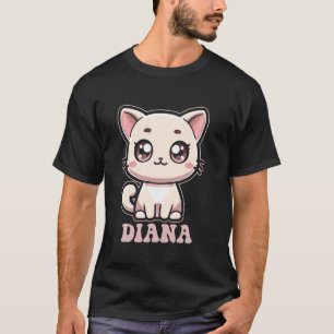 Camiseta Diana Desenho de Gatinho Fofo para Meninas Nome Di