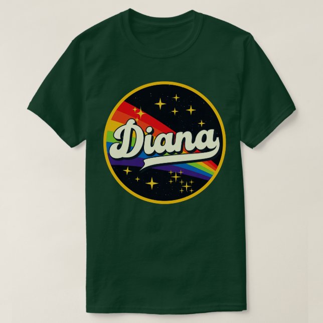 Camiseta Diana Rainbow No Estilo De Vintagem Espacial (Frente do Design)
