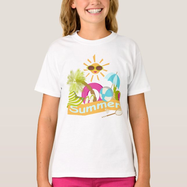 Camiseta Dias de férias na praia sorridente sol nos óculos  (Frente)