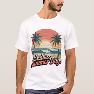 Camiseta Dias Infinitos de Verão Arte Retro Praia Tropical
