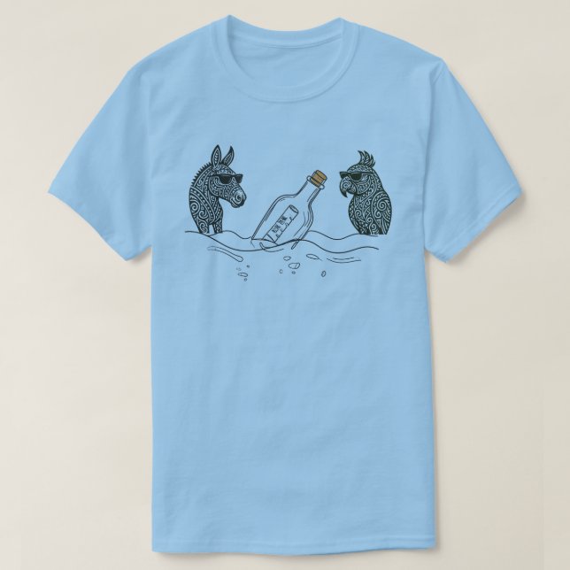 Camiseta Dibs & Parrot com uma garrafa de bebidas  (Frente do Design)