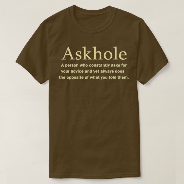 Camiseta Dicionário Engraçado Definição de Askhole de Palav (Frente do Design)