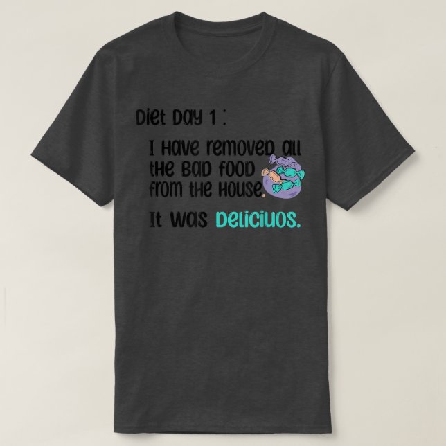 Camiseta Diet Day 1 Funny Candy Food Slimming Sweets Biscui (Frente do Design)