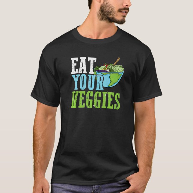 Camiseta Dieta à Base de Plantas Coma Mais Legumes Fofo Veg (Frente)