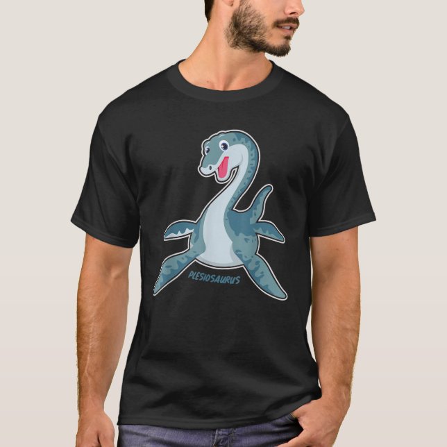 Camiseta Dif Gráfico dos Dinossauros do Kawaii Plesiosaurus (Frente)