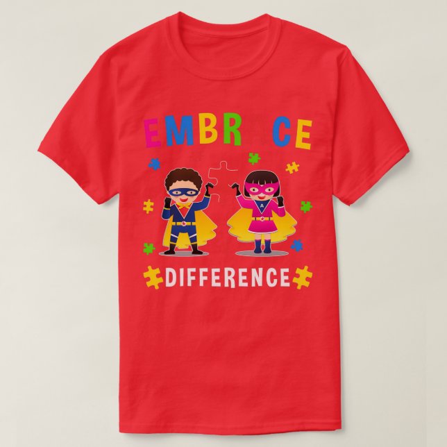 Camiseta Diferença de Abraçar Mês de Fita Quebra-cabeça (Frente do Design)