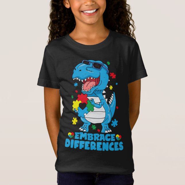 Camiseta Diferenças de Embrace T Rex Dinossaur Autism Aware (Frente)