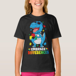 Camiseta Diferenças de Embrace T Rex Dinossaur Autism Aware