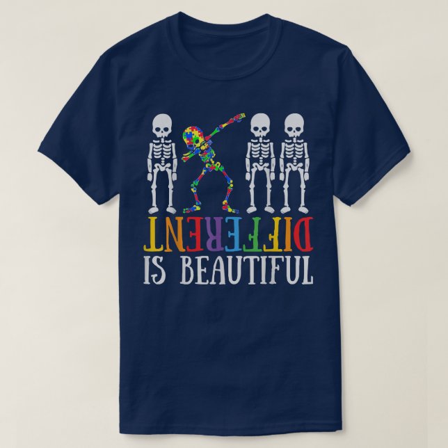 Camiseta Diferente É Belo Esqueleto Dabbing Autism Awa (Frente do Design)