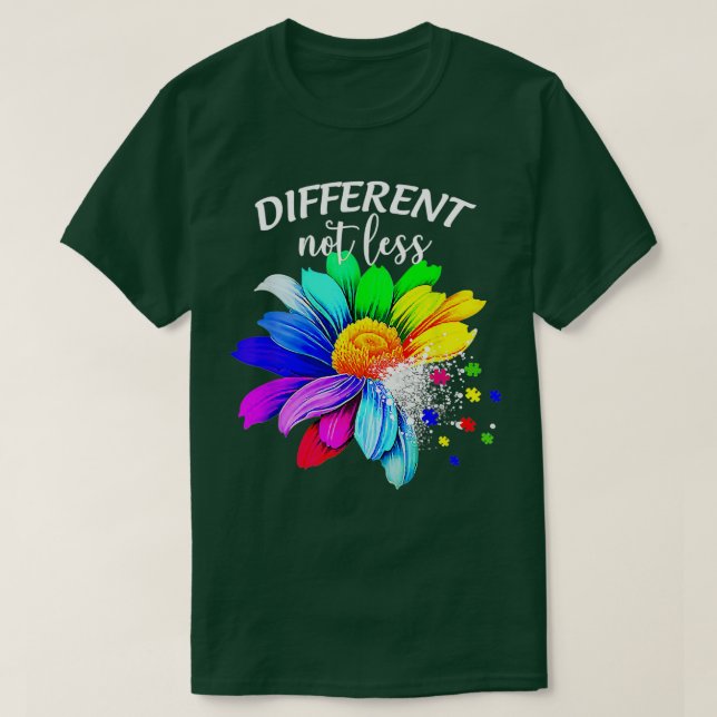 Camiseta Diferente Não Menos Autismo De Girassol Quebra-cab (Frente do Design)