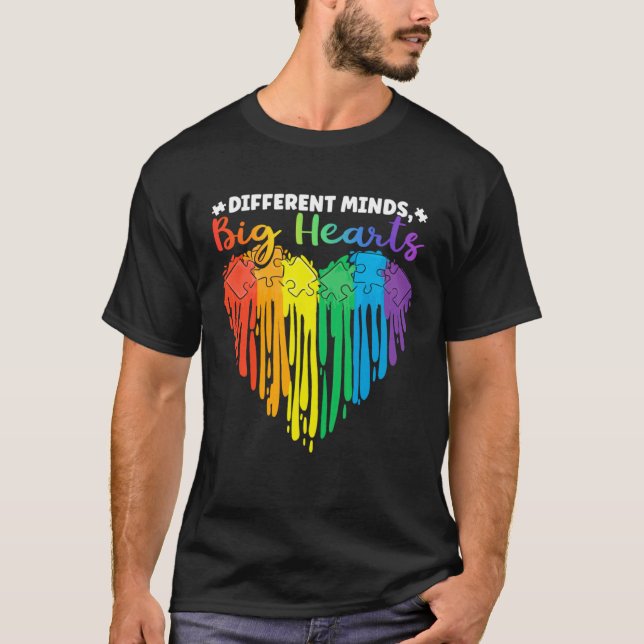 Camiseta Different Minds Big Hearts Puzzle Piece Autism Awa (Frente)