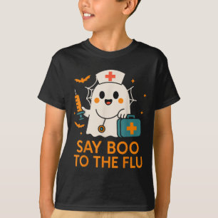 Camiseta Diga Boo À Enfermeira De Gripe Vacina De Halloween