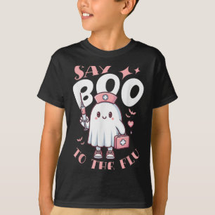 Camiseta Diga Boo Para A Enfermeira De Halloween Da Gripe E