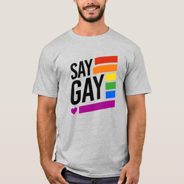 Camiseta Diga Gay - Barras Arco-íris (Frente)