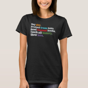 Camiseta Diga Gay Proteja Crianças Trans Leia Livros Banido