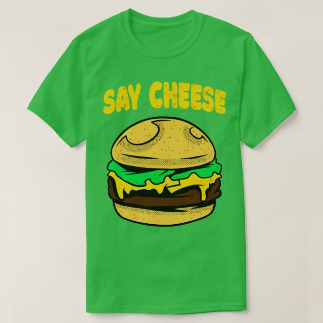 Camiseta Diga Queijo Engraçado Burger Cheeseburger Comida (Frente do Design)