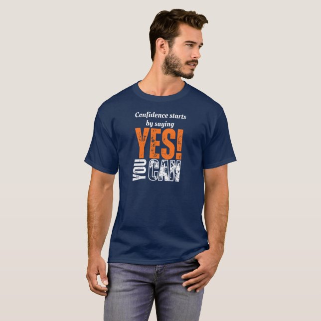 Camiseta Diga SIM à Confiança em Branco e Laranja! (Frente Completa)