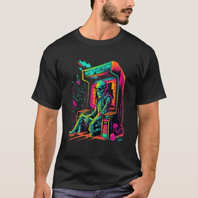 Camiseta Digital Bones  Skeleton in Arcade Machine EDM Desi (Frente)