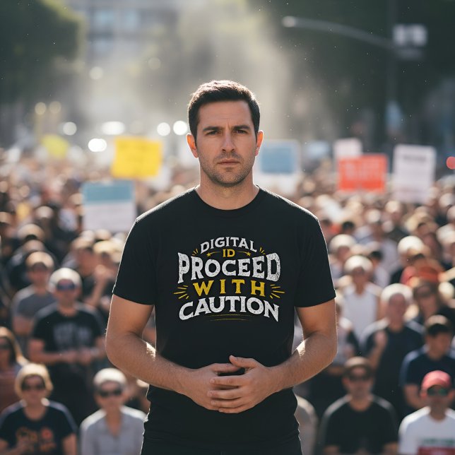 Camiseta Digital ID: Proceed With Caution (Criador carregado)