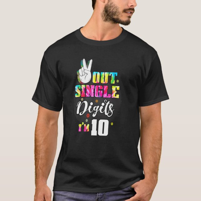 Camiseta Dígitos de Solteiro do Peace Out Eu tenho 10 Crian (Frente)