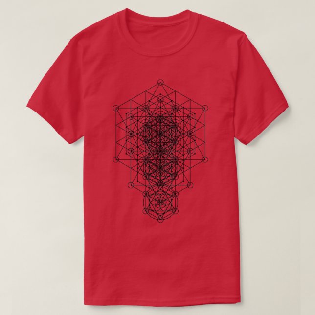 Camiseta Dimensões da Flor Geométrica Sagrada Preta (Frente do Design)