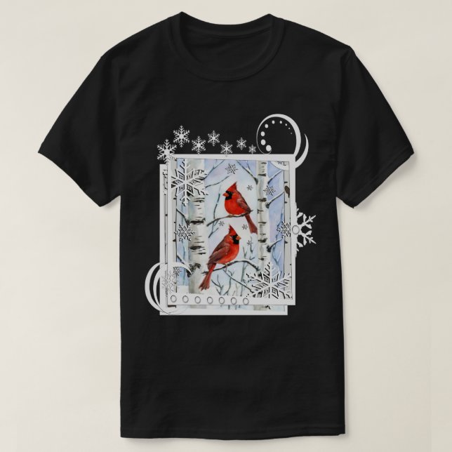 Camiseta dinais de inverno Árvores de Birch Design (Frente do Design)