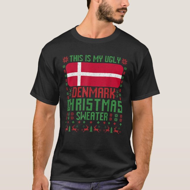 Camiseta Dinamarca Ugly Christmas Sweater Denmark Flag for  (Frente)