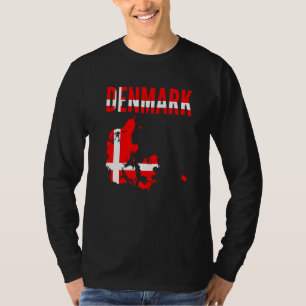 Camiseta Dinamarquês  Dinamarca Mapa do País Bandeira  Dist