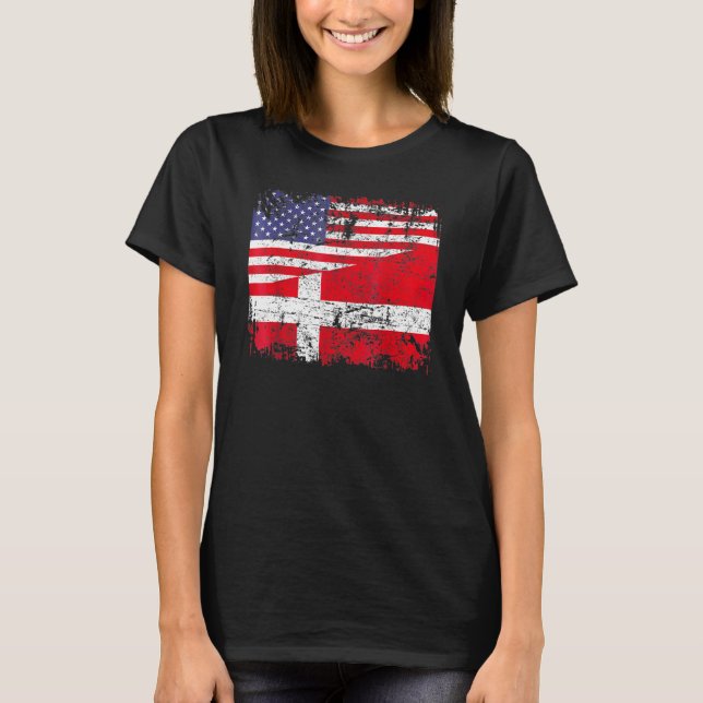 Camiseta Dinamarquesa Roots Half American Flag Dinamarca Pa (Frente)