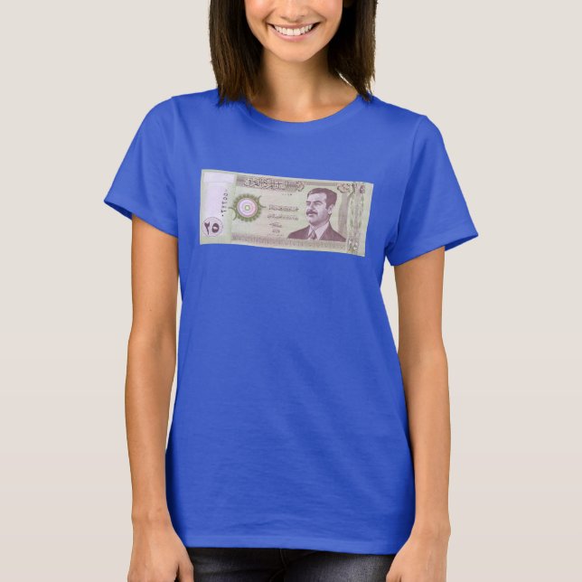 Camiseta Dinar iraquiano com Saddam Hussein (Frente)