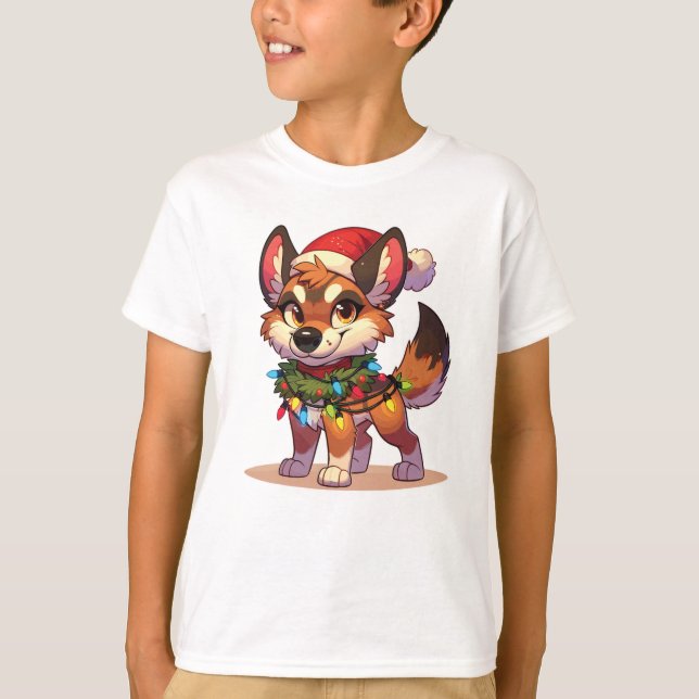 Camiseta Dingo Merry Natal Animais de inverno Cachorros Din (Frente)